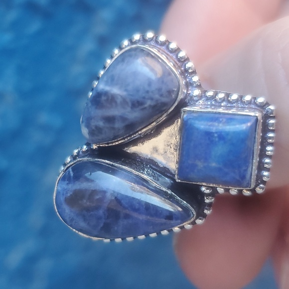 New Sodalite and Lapis Lazuli 925 Silver Ring. - Picture 2 of 13